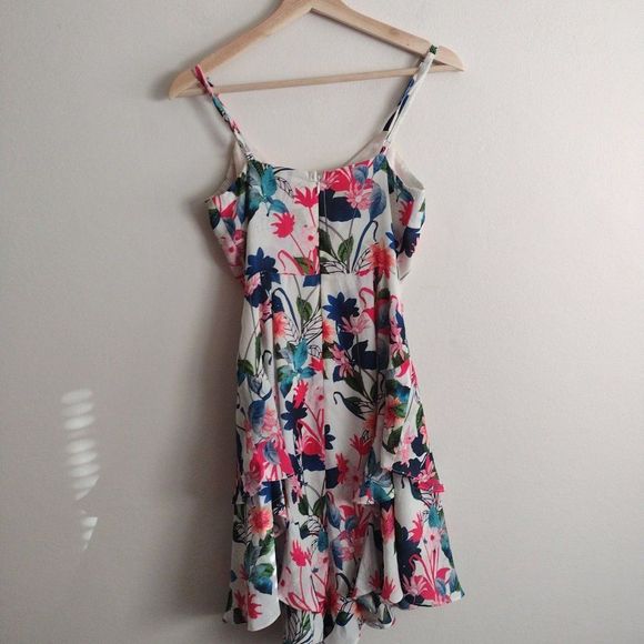 Parker NY Tropical Print Ruffle Slip Dress XS Bright Floral Sundress - Picture 5 of 9